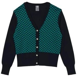 Lady Hagen Cardigan Navy Blue Herringbone Sweater NWT XXL Athleisure Golf